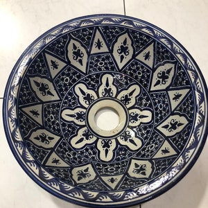 Moroccan Sink Washbasin Ceramic Handmade Hand Painted Moroccan Round Washbasin Sink Wash Basin Ceramic Handmade Hand Painted 30 cm Pottery