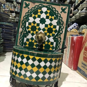 Moroccan water fountain in Zellige for apartment or terrace - Garden Water Fountain, Moroccan handmade mosaic fountain, fountain, zellige