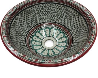 Lavabo rojo, lavabo de sobremesa, lavabo orgánico, lavabo de cerámica hecho a mano, lavabo, cerámica hecha a mano, lavabo de cerámica. Cerámica marroquí hecha a mano
