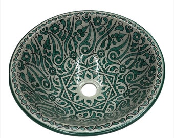 Lavabo verde, fregadero de sobremesa, fregadero orgánico, fregadero de cerámica hecho a mano, fregadero, cerámica hecha a mano, fregadero de cerámica. Cerámica marroquí hecha a mano