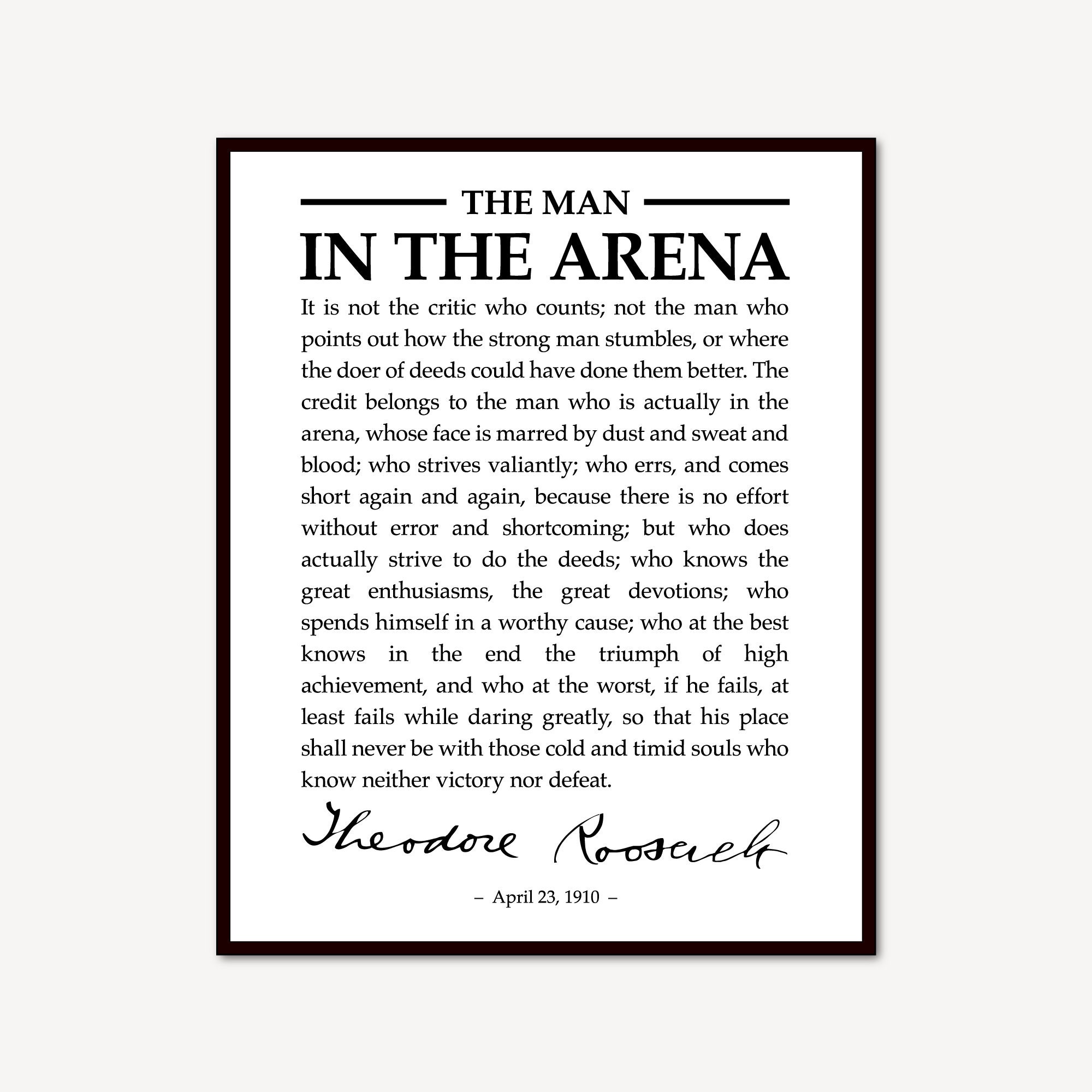 Man in the Arena Printable, Instant Download, Theodore Roosevelt Quote ...