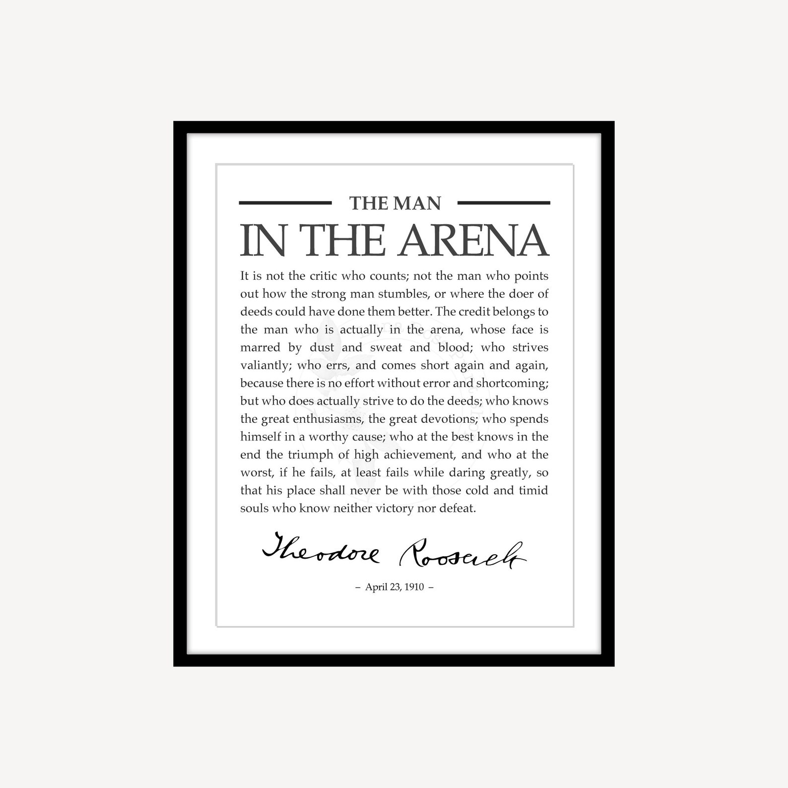 Man in the Arena Printable, Instant Download, Theodore Roosevelt Quote ...