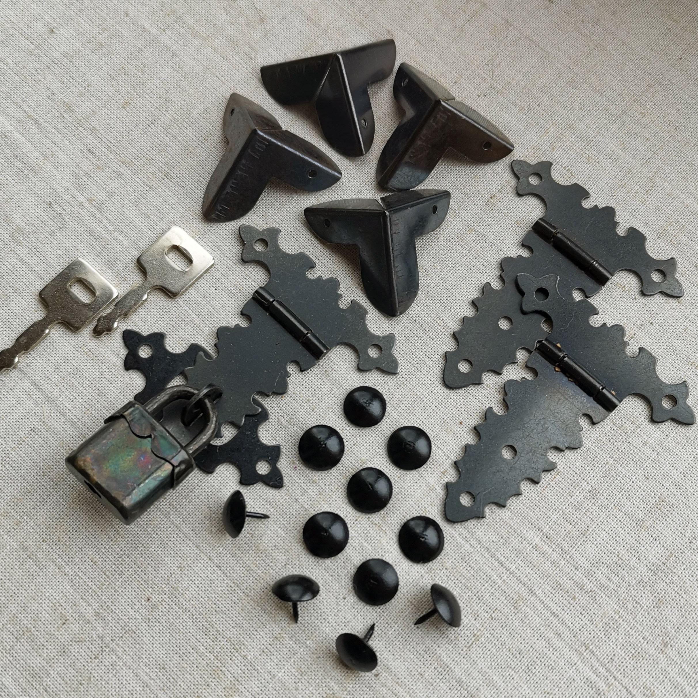 Set of black metal accessories for decor wooden chest casket Etsy