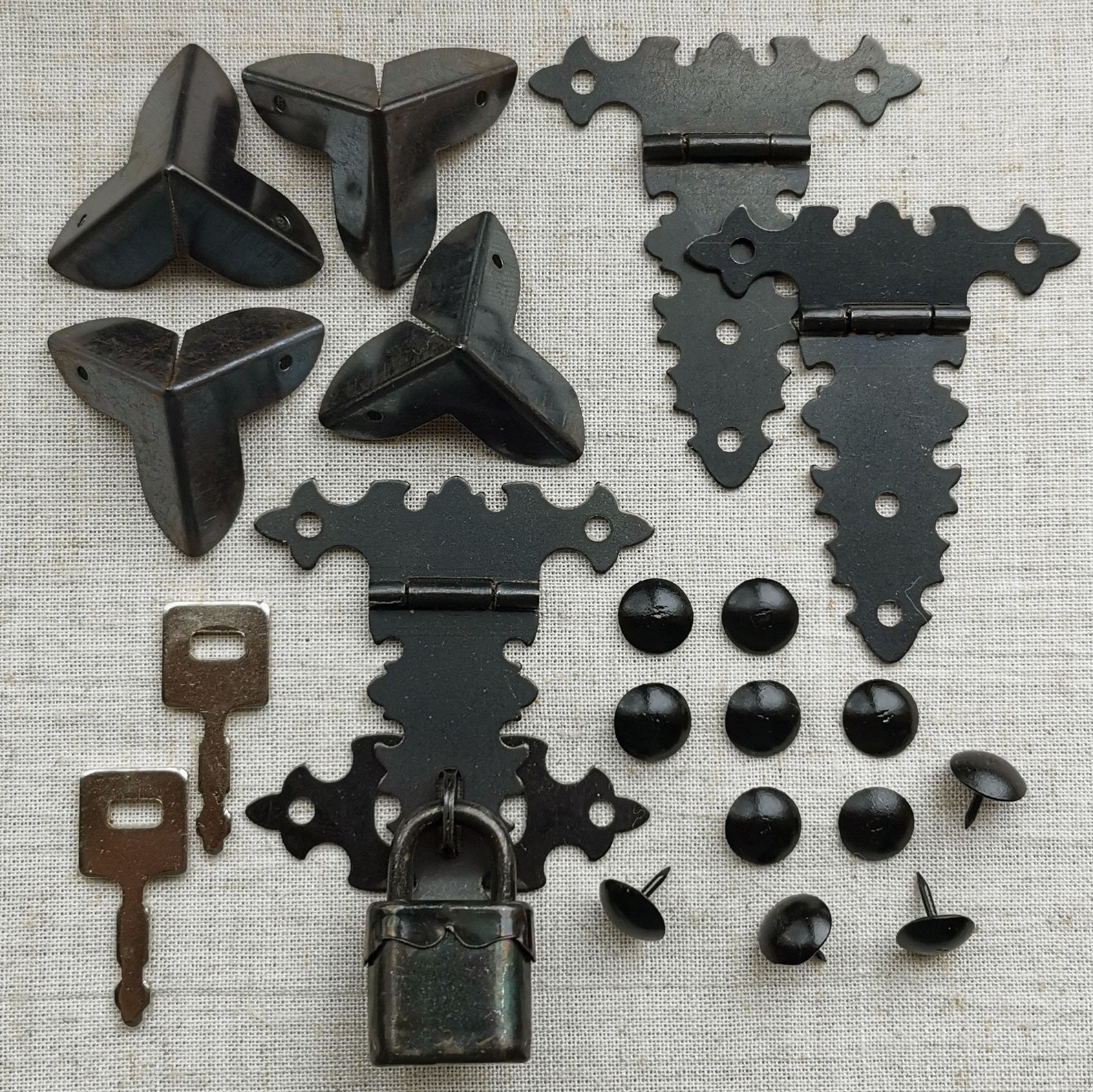 Set of black metal accessories for decor wooden chest casket Etsy