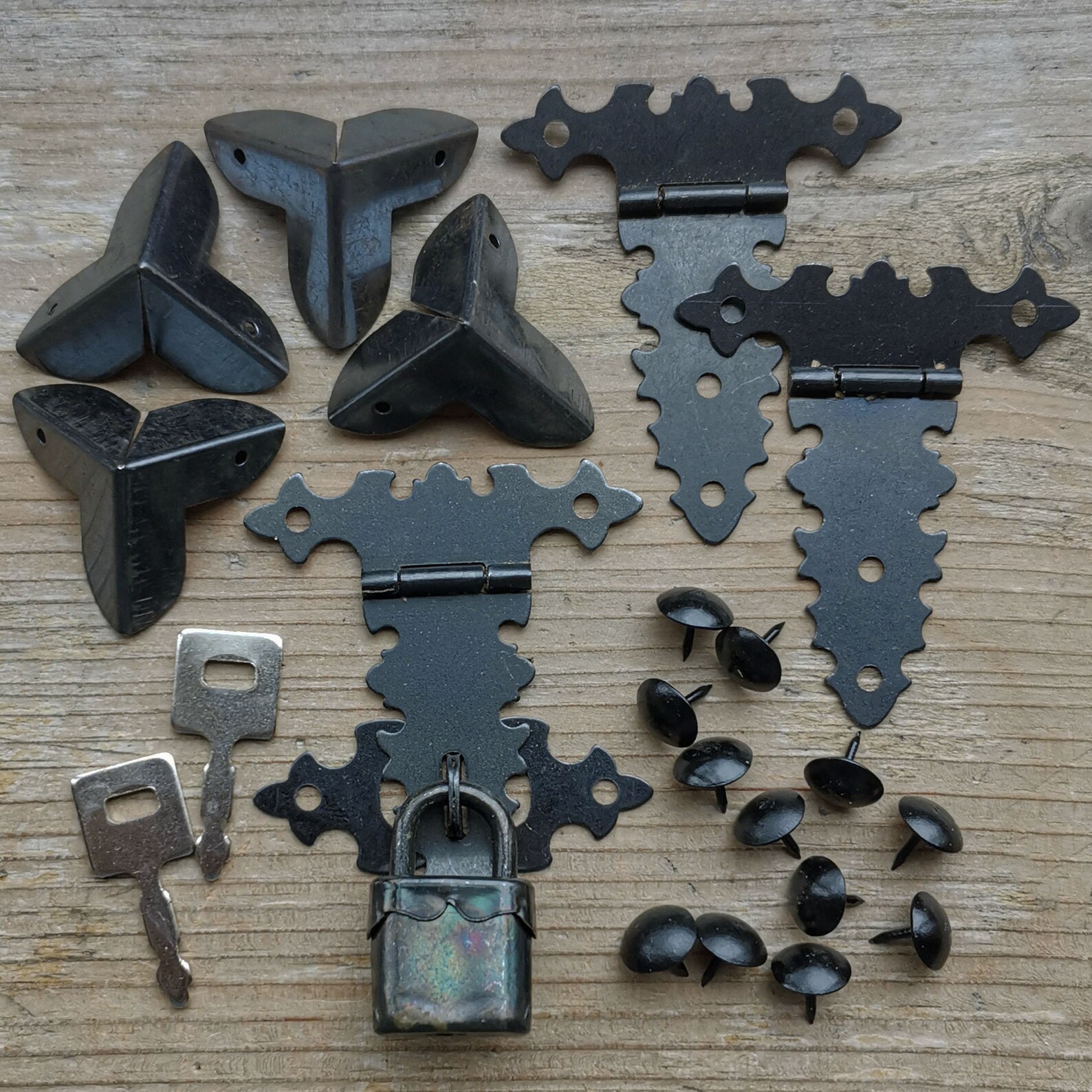 Set of black metal accessories for decor wooden chest casket Etsy