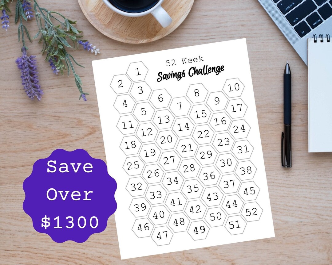 52 Week Savings Challenge PDF Printable Budget Planner Savings Tracker ...
