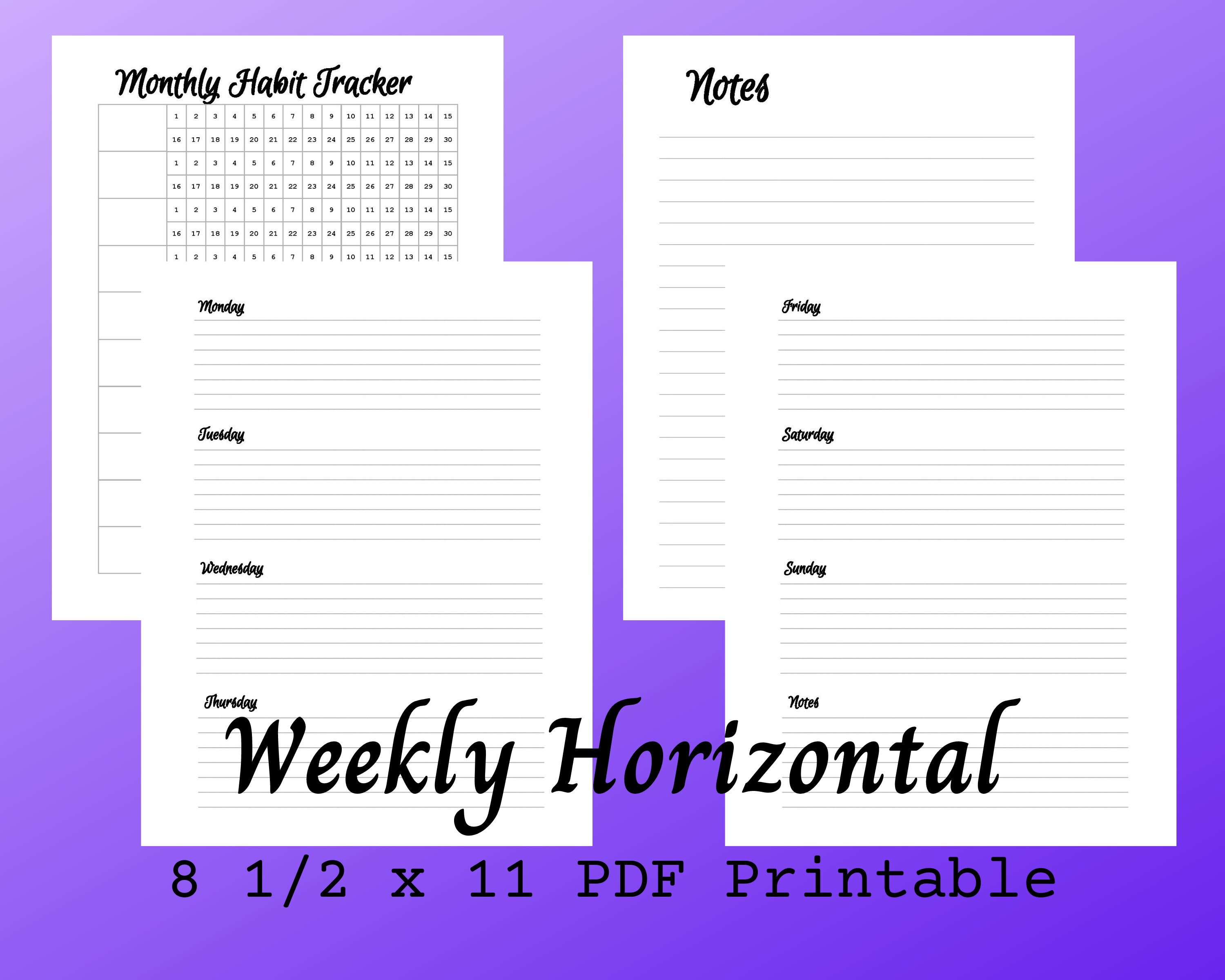 Weekly Horizontal Planner Printable PDF | Etsy