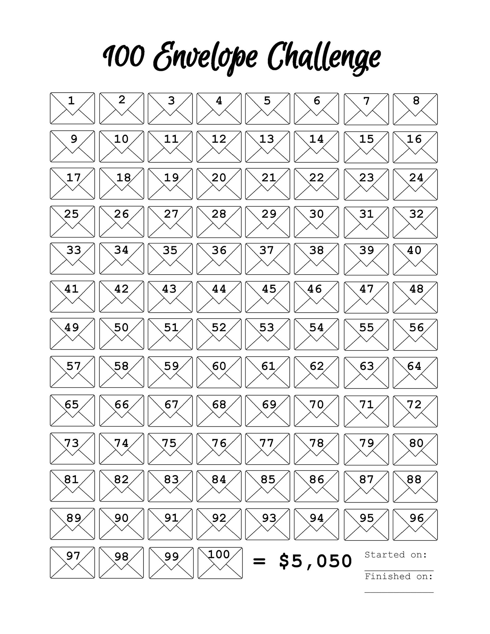 100 Envelope Challenge Tracker Free Printable Printable Word Searches