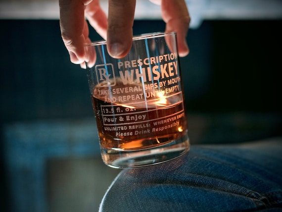 Prescription Whiskey, Engraved Whisky Glass, Laser Engraved Whiskey Glass, Bachelor, Pharmacist, Guy Gift, Rocks Highball Glass