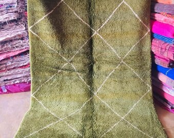 Olive Green Beni Ourain Rug, Moroccan Berber Carpet, Diamond Rug