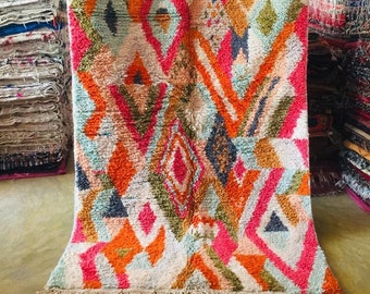 Boujaad rug 5x8, Rainbow rug, orange rug,Pink moroccan rug, Checkered rug, hand made rug, morrocan rug, Berber rug, Abstract rug