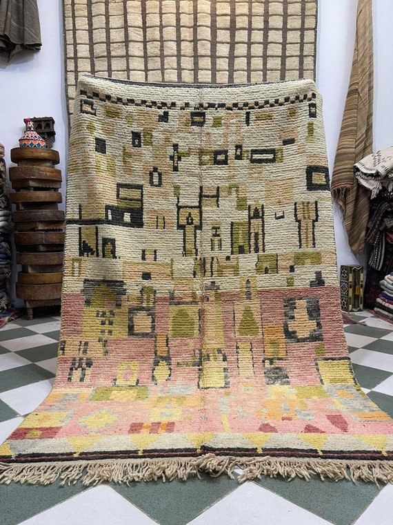 Tapis Berbère Vintage Marocain - 5.5x8 Ft - Laine Tissée Main - Style Bohème Artistique