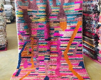 Boujaad rug 5x9, Pink moroccan rug, Orange rug, Brown moroccan rug, Purple, hand made rug, morrocan rug, Boho rug, Rainbow rug, Boho decor
