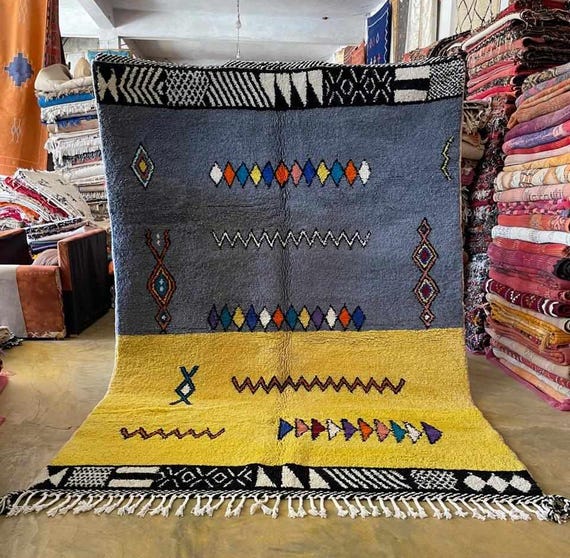 Beni Ourain 7x9.6 Rug, Artistic Colorful Moroccan Rug, Geometric