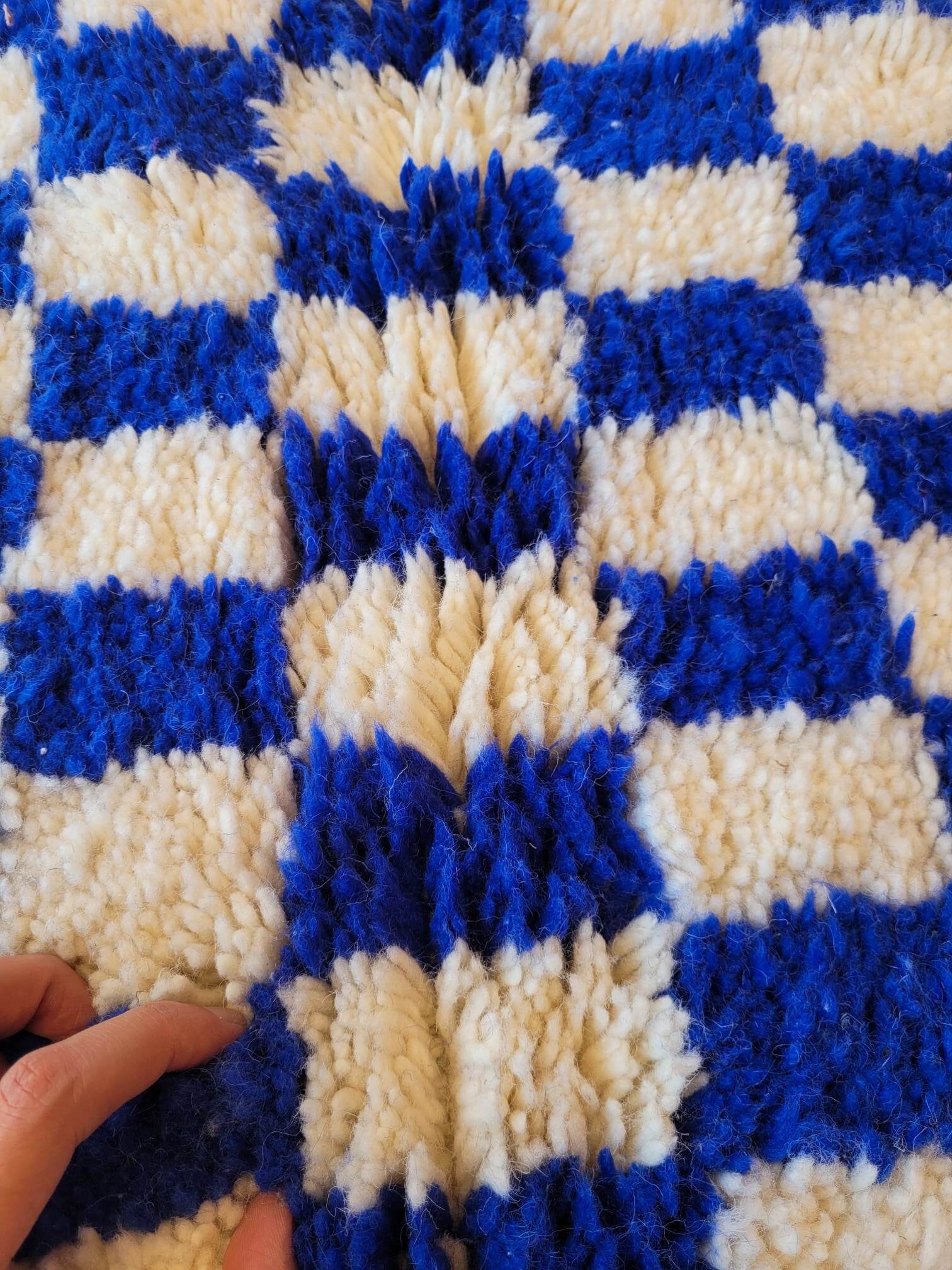 Blue Checked Rug Checkered Blue Rug 7x9, Moroccan Large Rug, Checkered White Rug for ...
