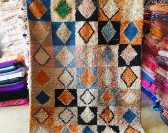 Boujad rug 5x8, 5x8 rug, Morrocan rug, Orang rug, Off white rug, Vintage rug, Hand made rug, Abstract rug, Shag rug, Boho rug, Checkered rug