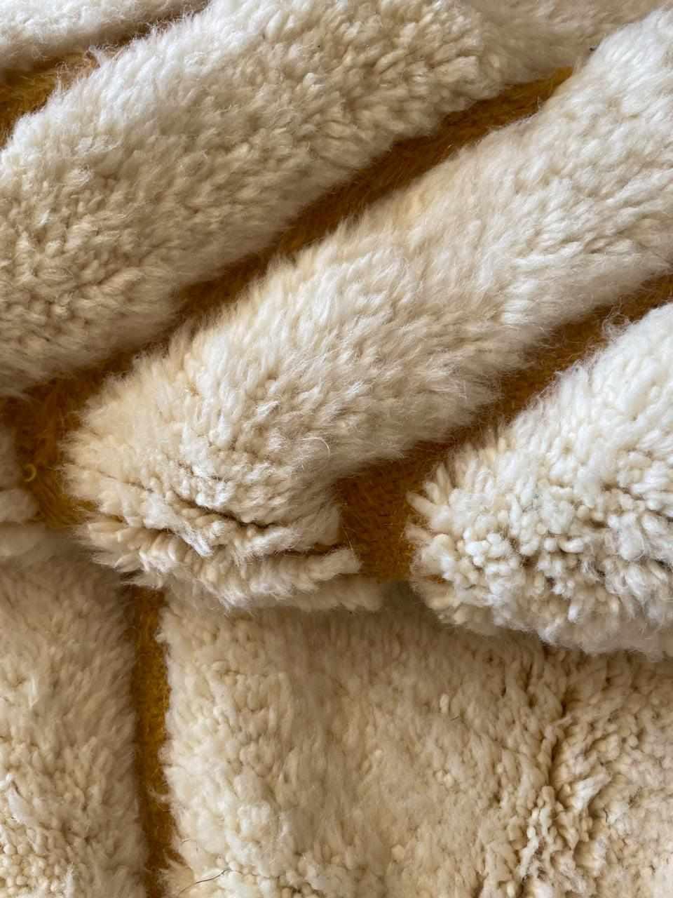Tapis Marocain Beni Ourain 5x8 FT - Laine Tissée Main - Beige Moderne - Neuf
