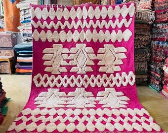 Beni ourain rug 6.9x10, Large Beige and Pink Moroccan rug, Artistic Berber rug, morrocan rug, Pink wool rug, decor Wool moroccan rug