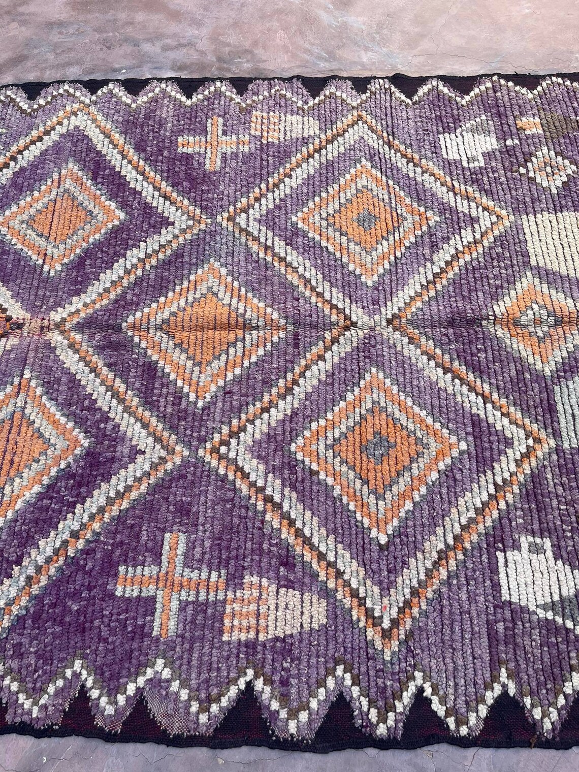 6x11 Rug, Vintage Purple and Orange Style Rug, Checkered Moroccan Rug ...
