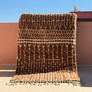 Custom Brown Wool Beni Ourain Rug, Handwoven Moroccan Geometric Rug