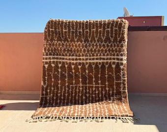 Custom Brown Wool Beni Ourain Rug, Handwoven Moroccan Geometric Rug