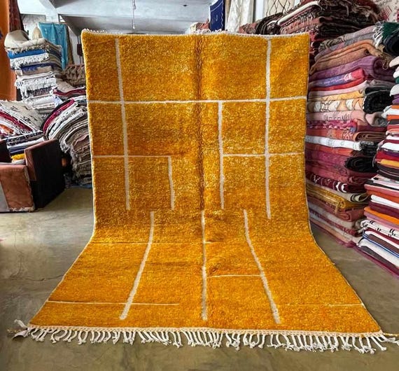Beni Ourain Rug 7x10.5, Artistic Orange Moroccan Rug,berber Modern