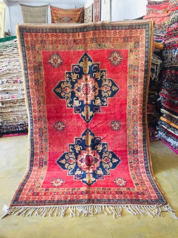 Boujaad Teppich 150x250, Marokkanischer Teppich, Zanafi Teppich, Roter Teppich, Teppich 150x250, Vintage Teppich, Handgemachter Teppich, Boho Teppich, Handgemachter Teppich, Boho Dekor