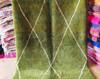 Green Beni Ourain Rug, Moroccan Berber Carpet, Handwoven Wool Rug
