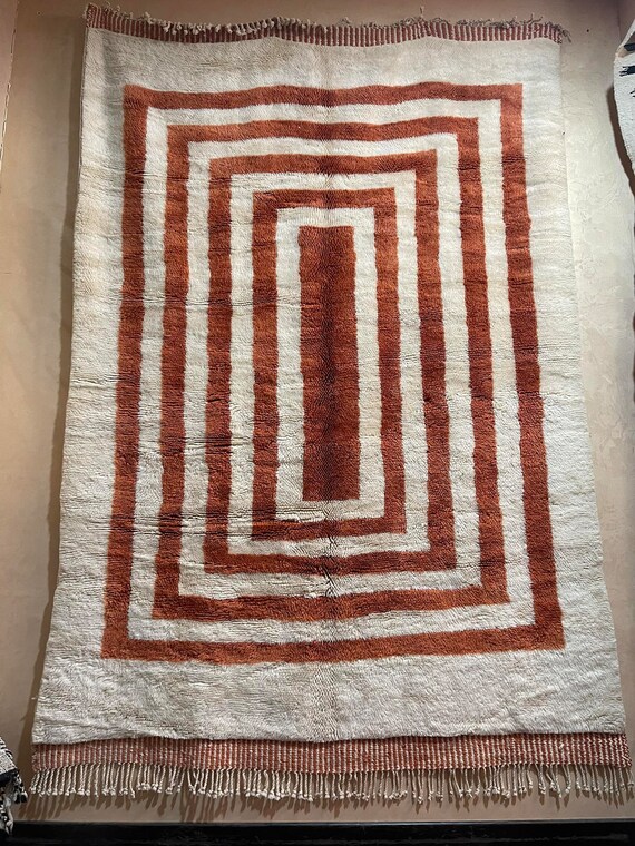Custom moroccan rug - Moroccan rug - Beni Merirt rug -  wool rug - handcrafted rug - Orange Rug - berber rug ivory - Living Room rug