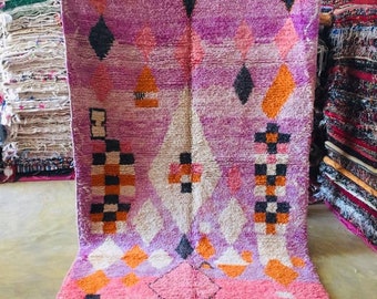 Boujaad rug 5x8, Orange rug, Vintage rug, Purple moroccan rug, hand made rug, morrocan rug, Rainbow rug, Boho decor, Abstract rug