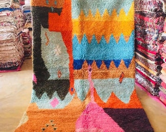 Boujaad rug 5x9, Rainbow rug, Brown rug, Orange rug, Pink moroccan rug, Yellow rug, Berber rug, hand made rug, morrocan rug, Abstract rug