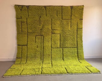 Alfombra beni ourain personalizada, alfombra suave con mechones marroquíes, alfombra hecha a mano, alfombra verde, alfombra geométrica marroquí, alfombra de lana, alfombra boho artística, alfombra bereber