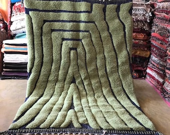 Alfombra beni ourain personalizada, alfombra suave con mechones marroquíes, alfombra hecha a mano, alfombra verde, alfombra geométrica marroquí, alfombra de lana, alfombra boho artística, alfombra bereber