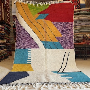 Custom beni ourain rug, moroccan Boho Abstract rug, hand made rug, Funky wool rug, morrocan geometric Colorful Sheep Wool rug, artistic rug