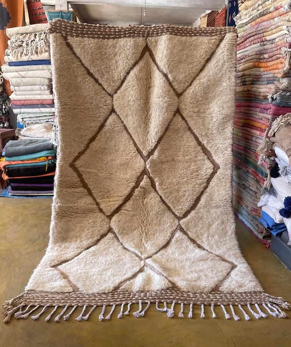 Tapis Berbère Marocain Fait Main – Laine – Motifs Géométriques – 5x8.5 Ft – Boho