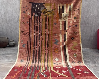 Berber 5.5 x 9 rug, Unique Vintage rug, Vibrant hand made rug, Pink moroccan rug, morrocan rug, Area rug Decor , Boho rug, Designer rug