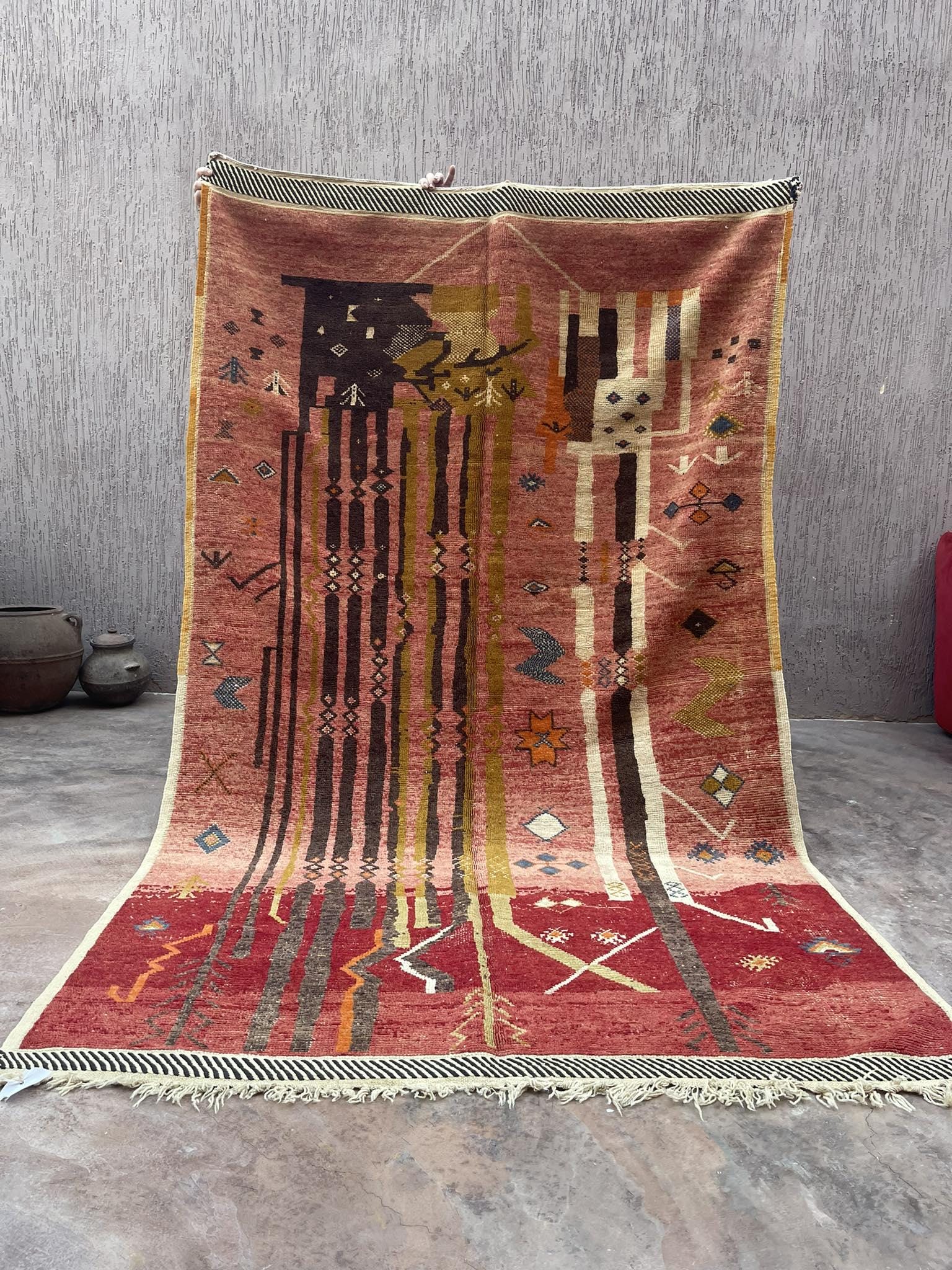 Tapis Berbère Vintage Marocain - 5.5x8 Ft - Laine Tissée Main - Style Bohème Artistique