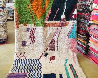 5x9 rug, Boujad rug, rag rug,  moroccan rug, hand made rug, off white rug, morrocan rug, rainbow rug, abstract rug, vintage rug,Wool rug
