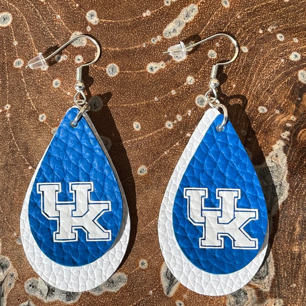 University of Kentucky Wilcats UK Faux Leather Sterling Silver Earrings