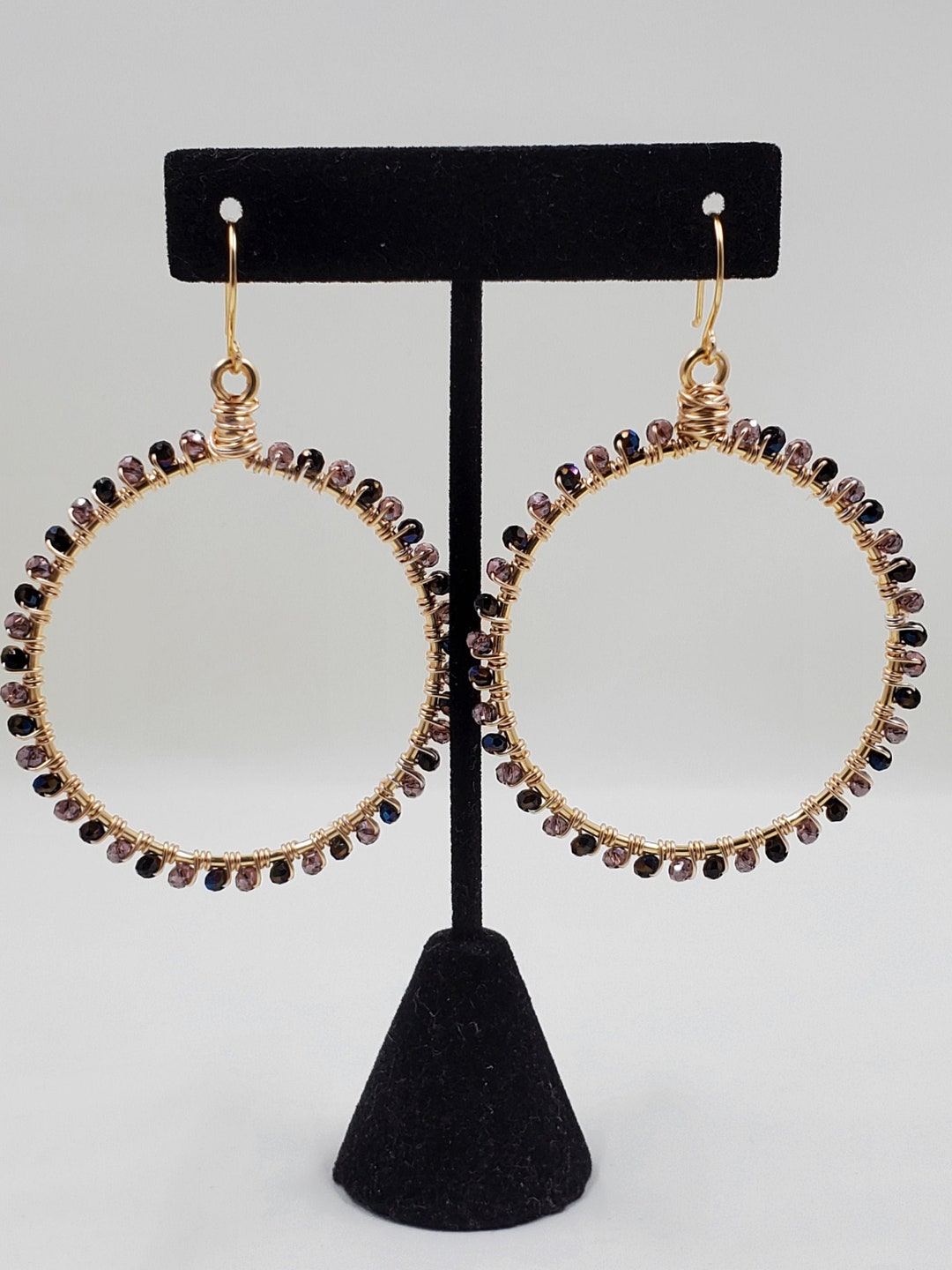 Beaded Wire Wrapped Hoop Earrings Etsy UK