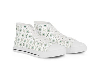 Green Mandala Pattern High Top Sneakers | Floral Geometric Canvas Shoes