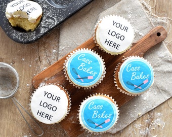 Branded Cupcakes | Corporate or Event Party Favours | Custom Image Vanilla Cupcakes | Individually Wrapped | Your Image Here Cupcakes