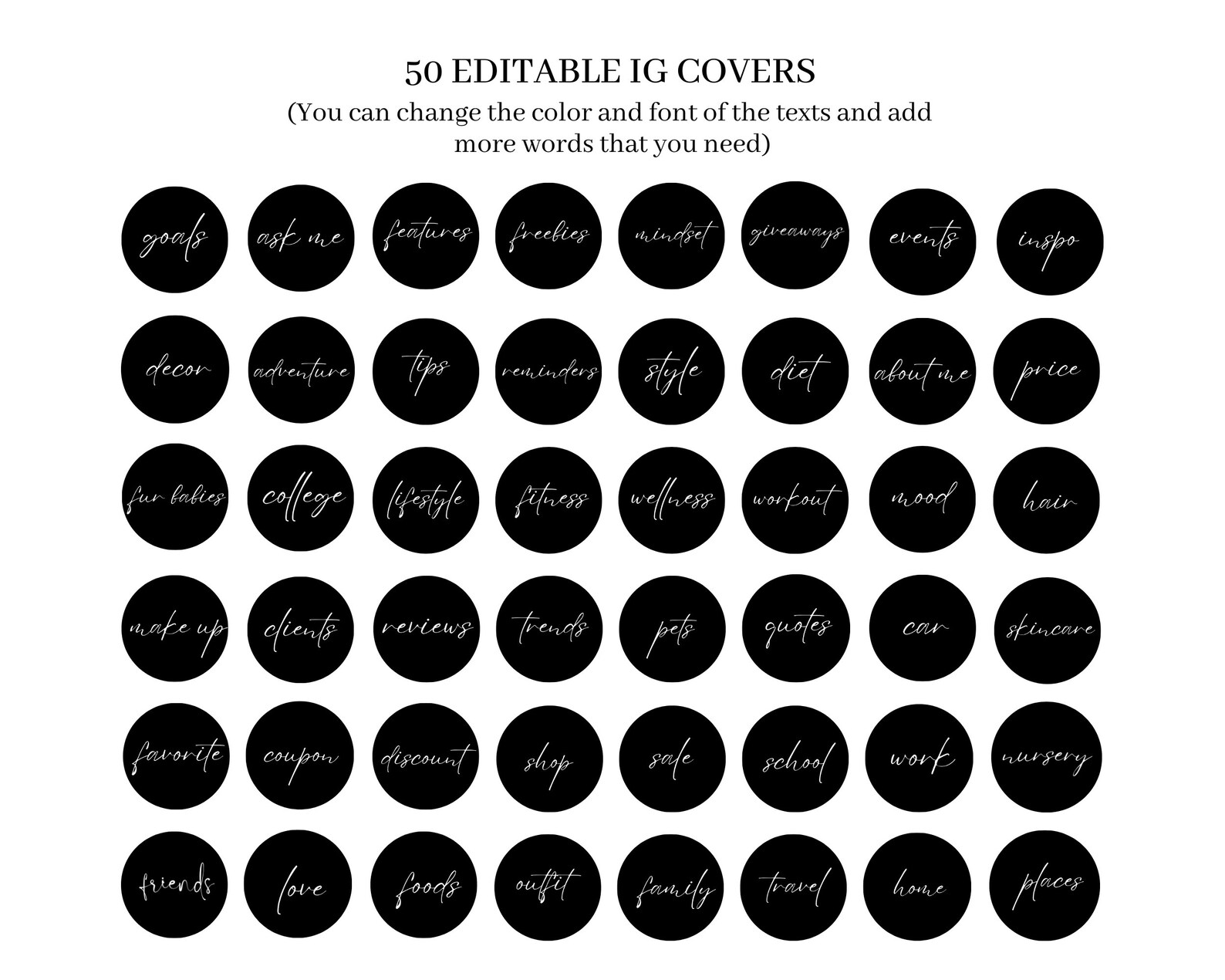 Editable Minimalist Instagram Story Covers. Black and White Etsy