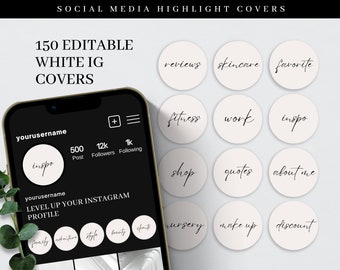 Handwritten Minimalist Instagram Story Covers. Neutral Instagram Story Covers. Instagram Highlight Covers. Modern Text. Social Media Icons