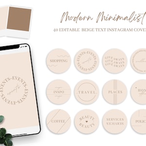 Editable Minimalist Instagram Story Covers. Beige Instagram Story Covers. DIY Instagram Highlight Covers. Modern Text. IG Branding