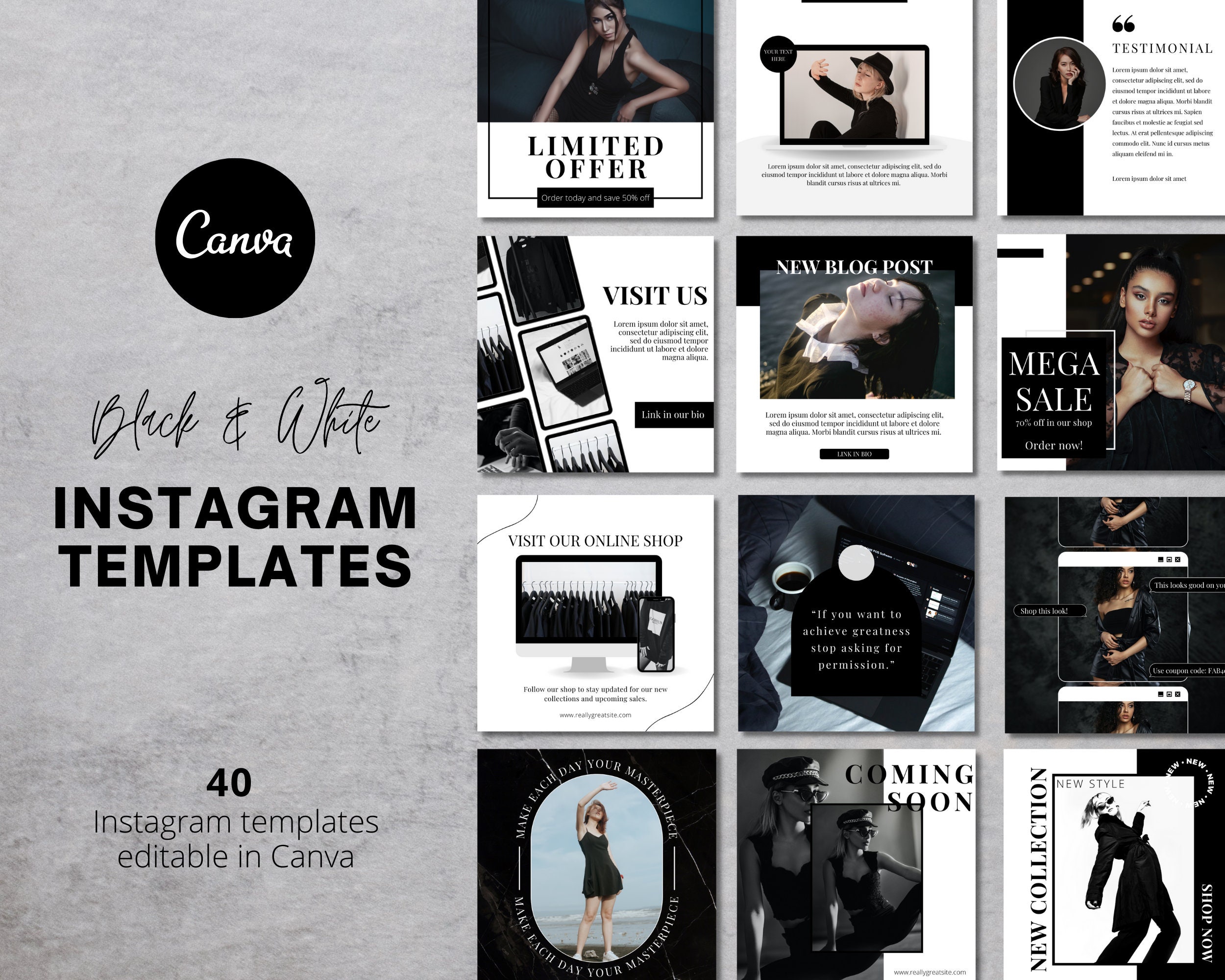 Canva Instagram Post Templates. Black and White Instagram Post | Etsy UK