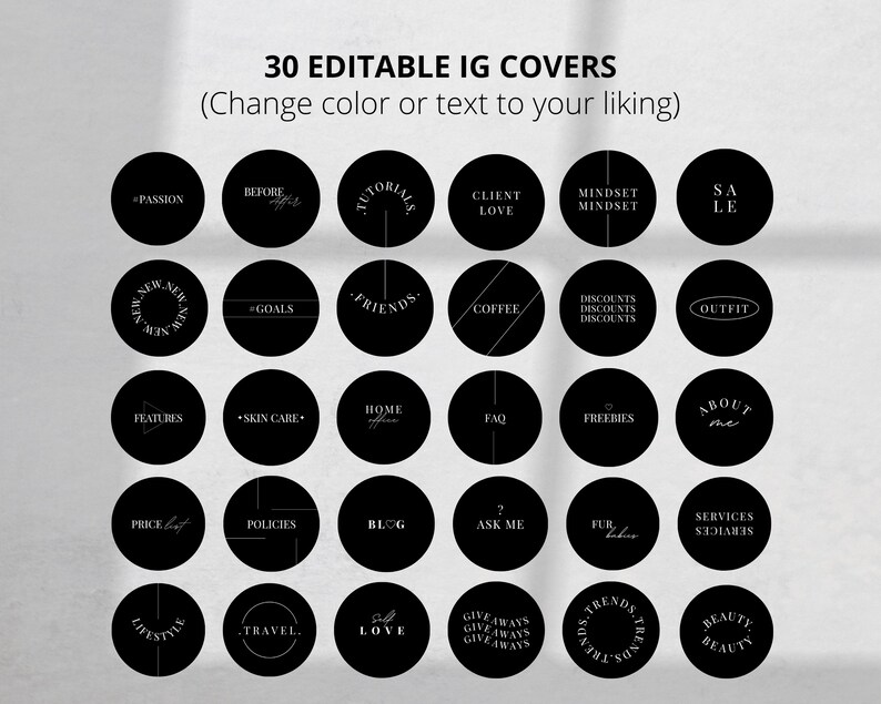 Editable Minimalist Instagram Story Covers. Black Instagram Etsy