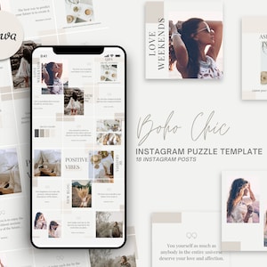 Instagram Puzzle Feed. Instagram Puzzle Canva.  Neutral Instagram Template. Instagram Puzzle Minimalist. Instagram Canva Template.