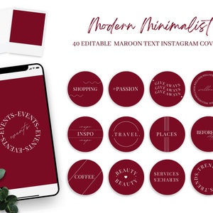 Editable Minimalist Instagram Story Covers. Maroon Instagram Story Covers. DIY Instagram Highlight Covers. Modern Text. IG Branding