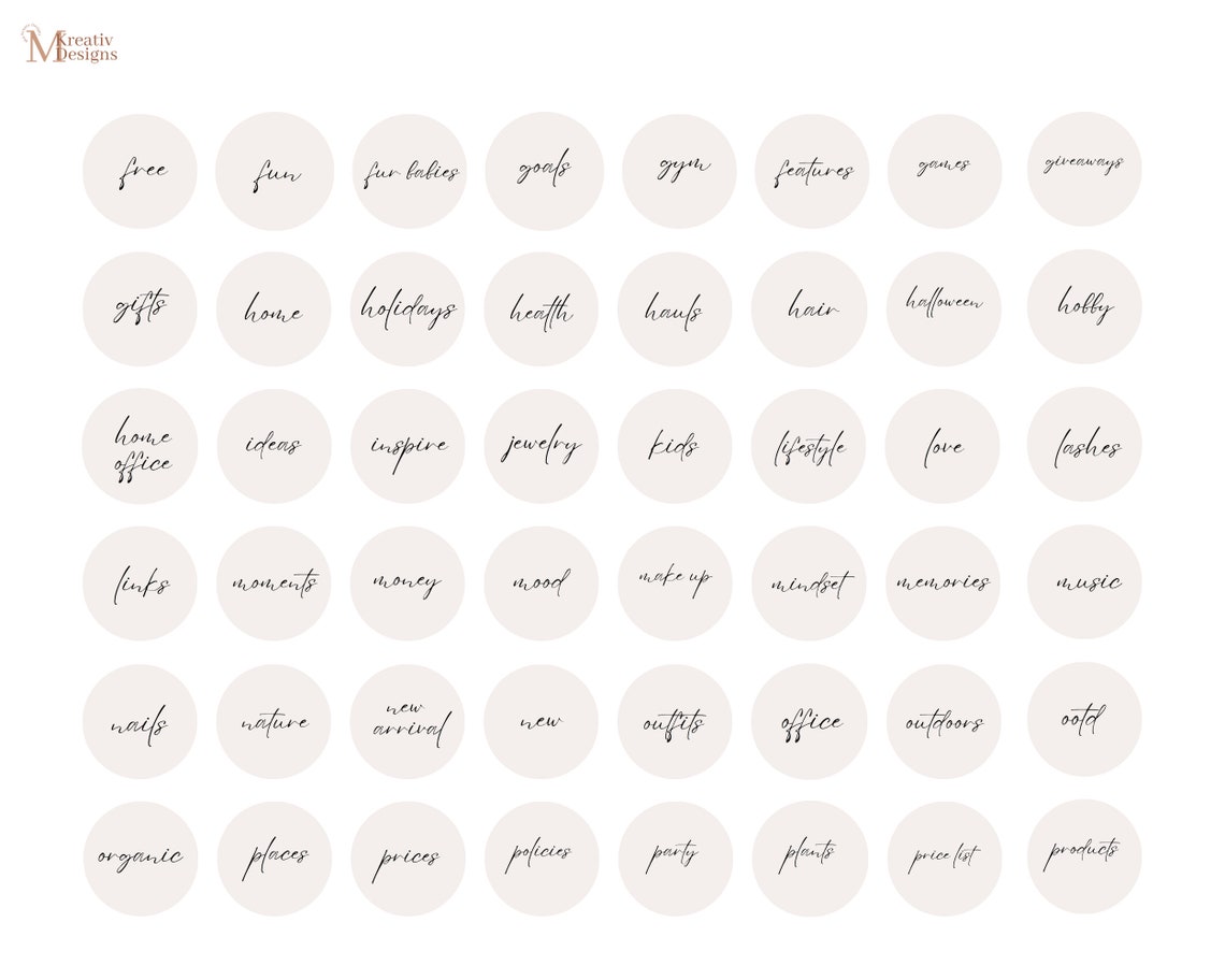 Handwritten Minimalist Instagram Story Covers. Neutral Etsy